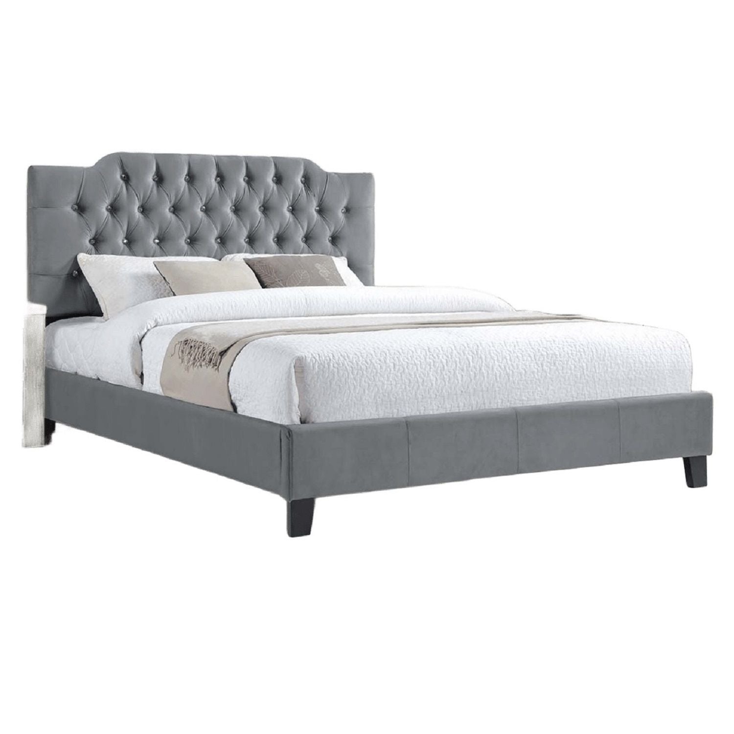 Modern Bed Frame With Tufted Upholstered Headboard