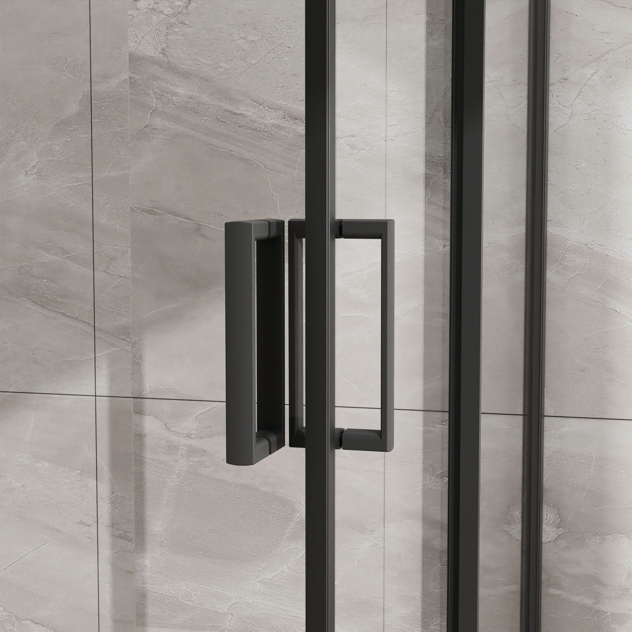 Corner Shower Enclosure, Double Sliding Door & Shower Base - Matte Black
