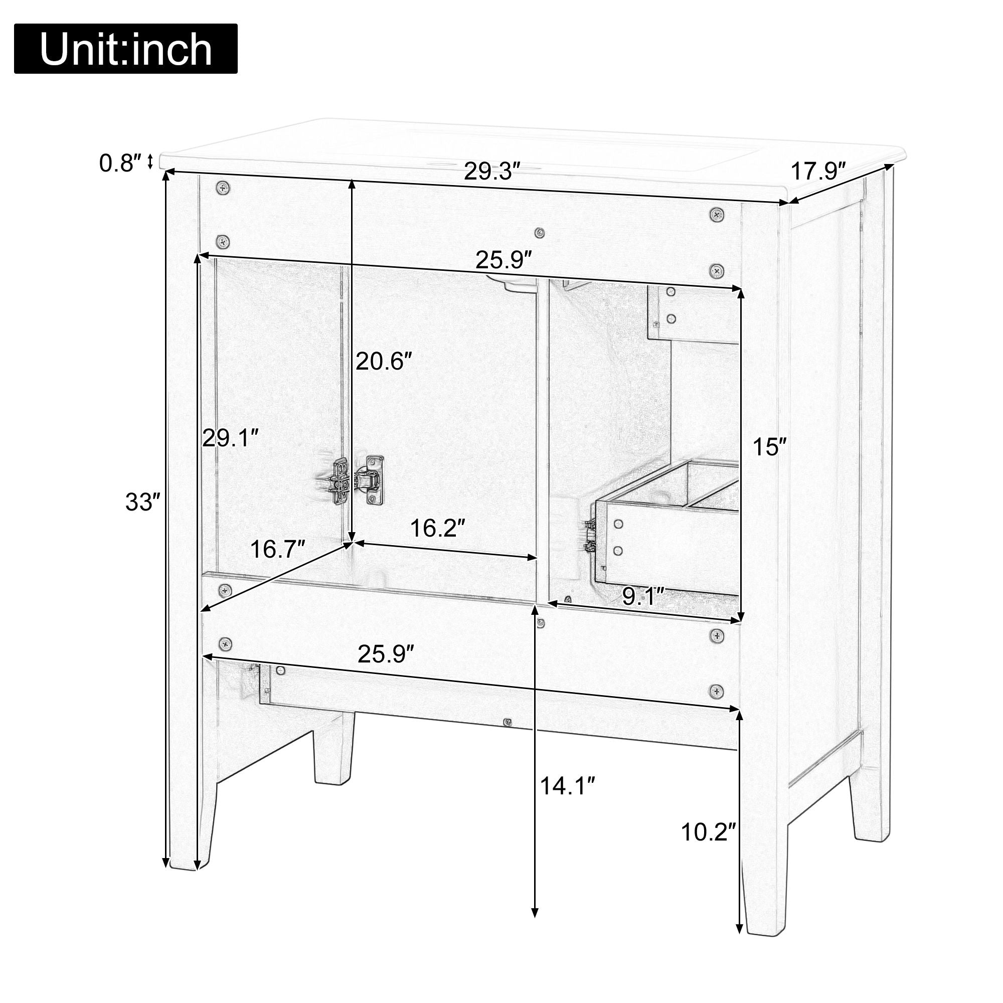 Modern Bathroom Vanity With Sink, 1 Cabinet & 3 Drawers