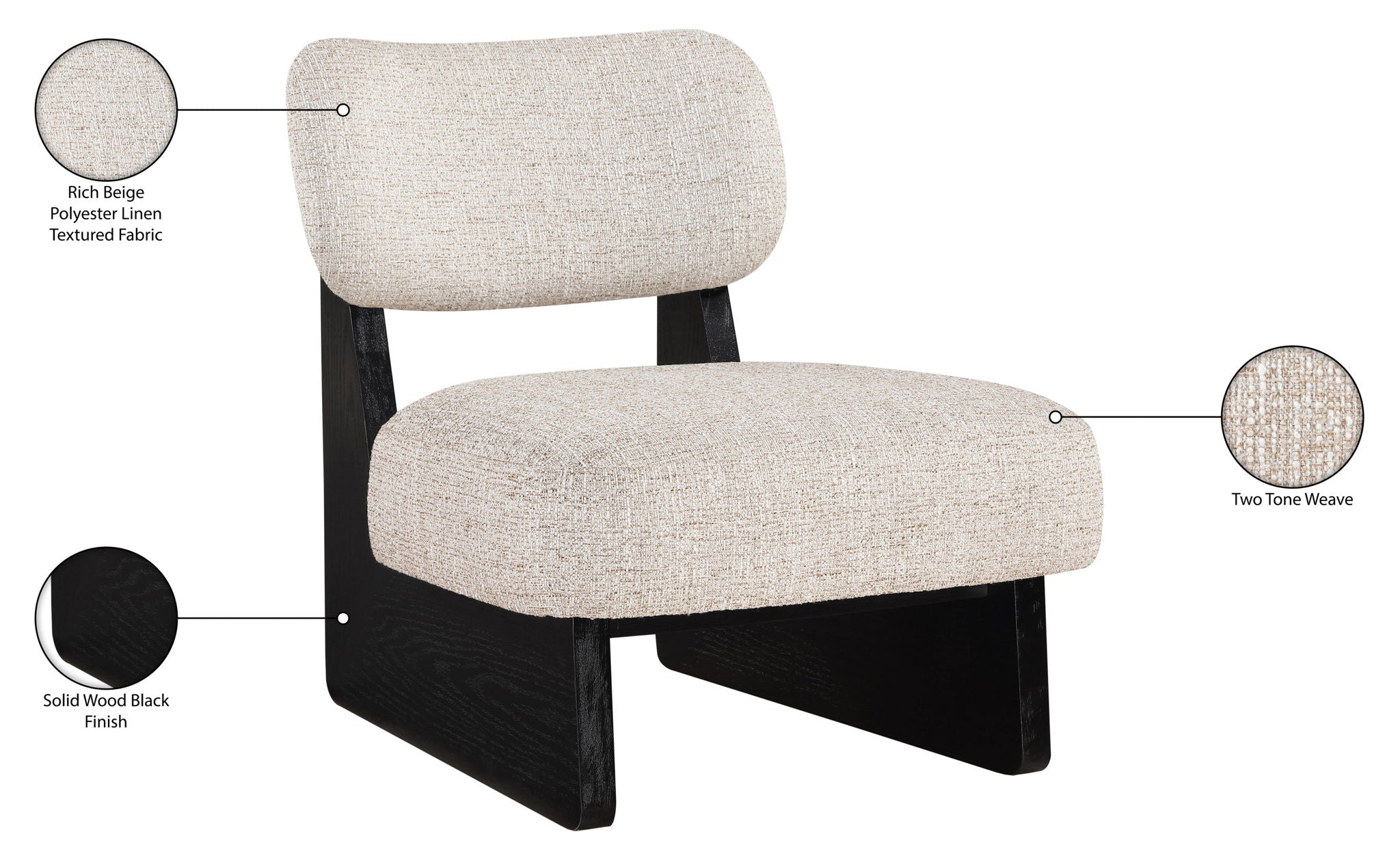 Vetra - Linen Textured Fabric Upholstered Accent Chair With Black Base