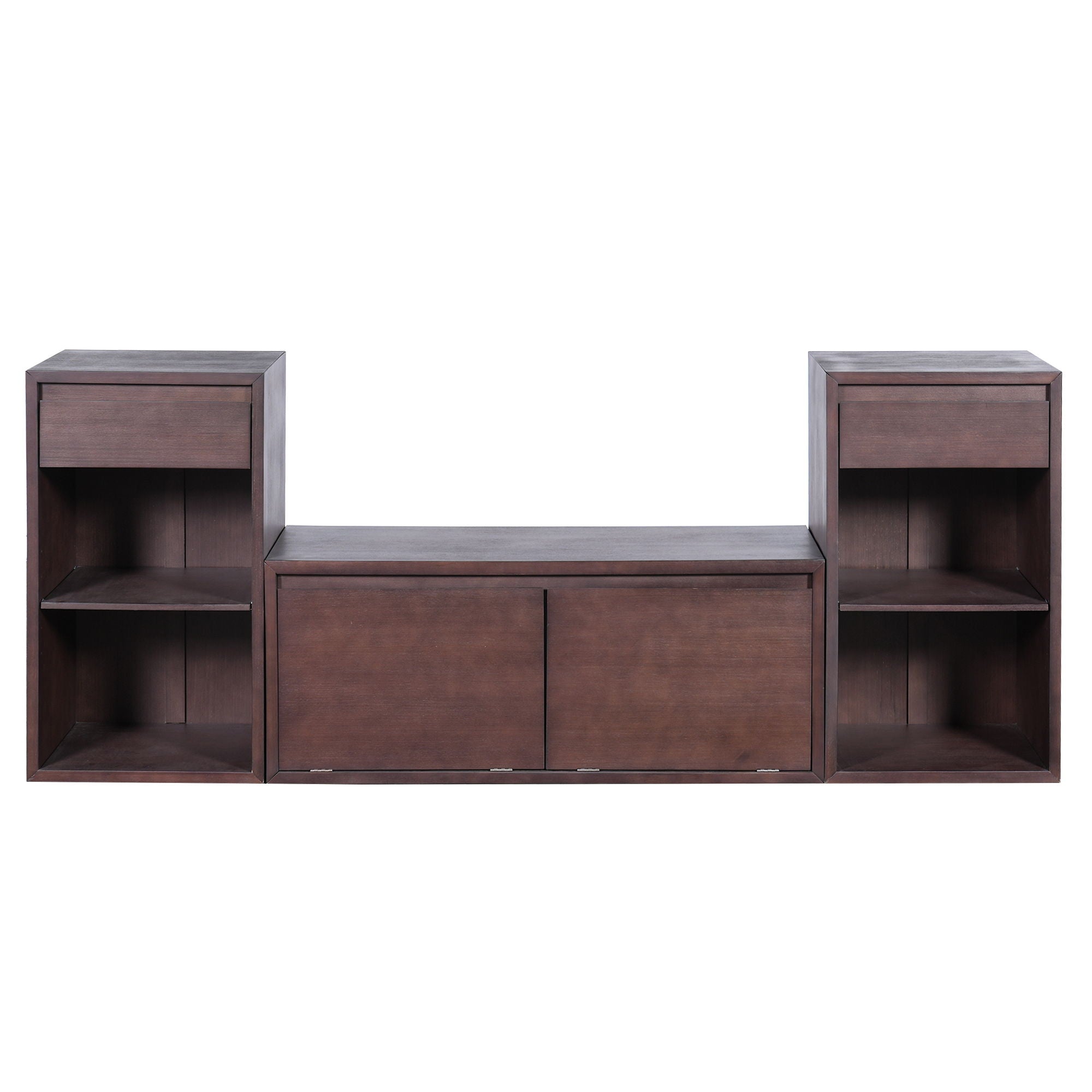 Entryway Storage Bench With Cushion, Drawers & Open Shelves