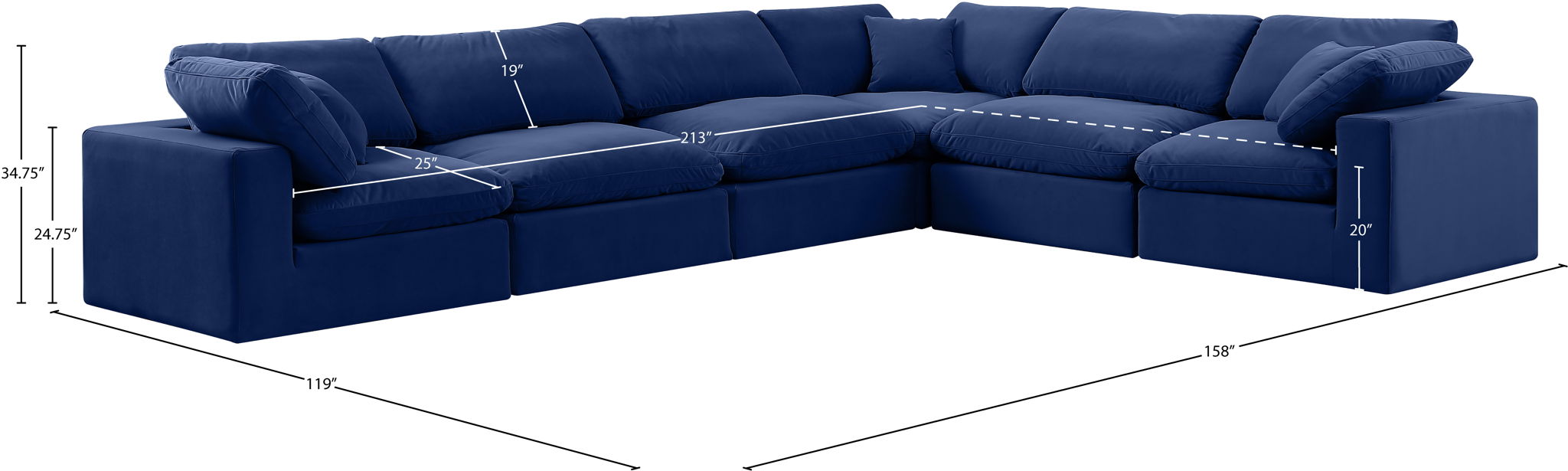 Comfy - 6 Piece Velvet Modular Corner Sectional