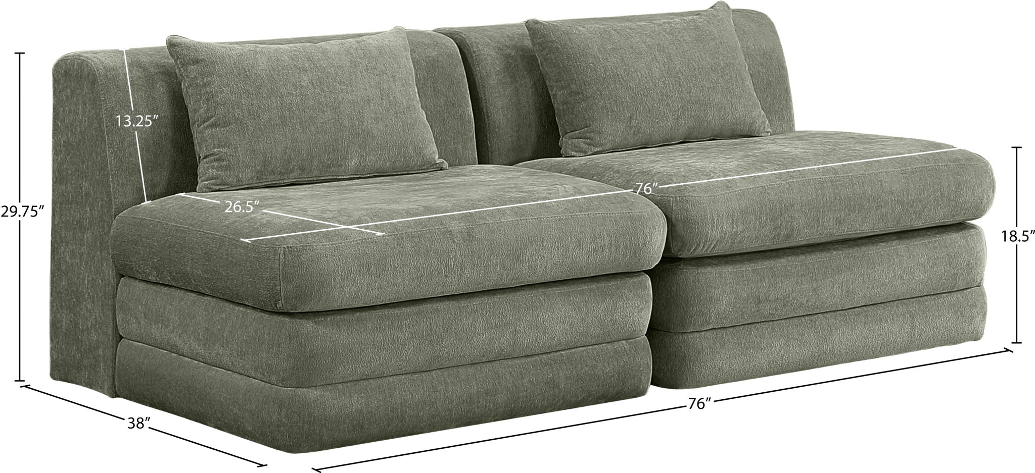 Stellar - 2 Piece 76" Upholstered Modular Armless Loveseat