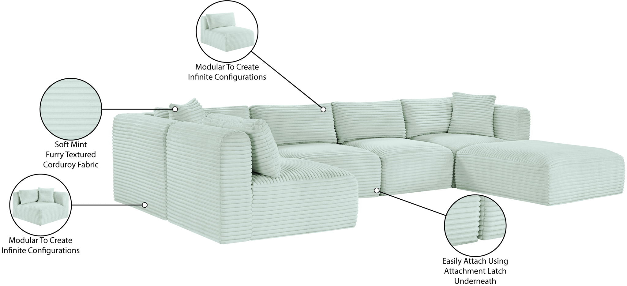 Shaggy - 6 Piece Modular U-Shaped Sectional