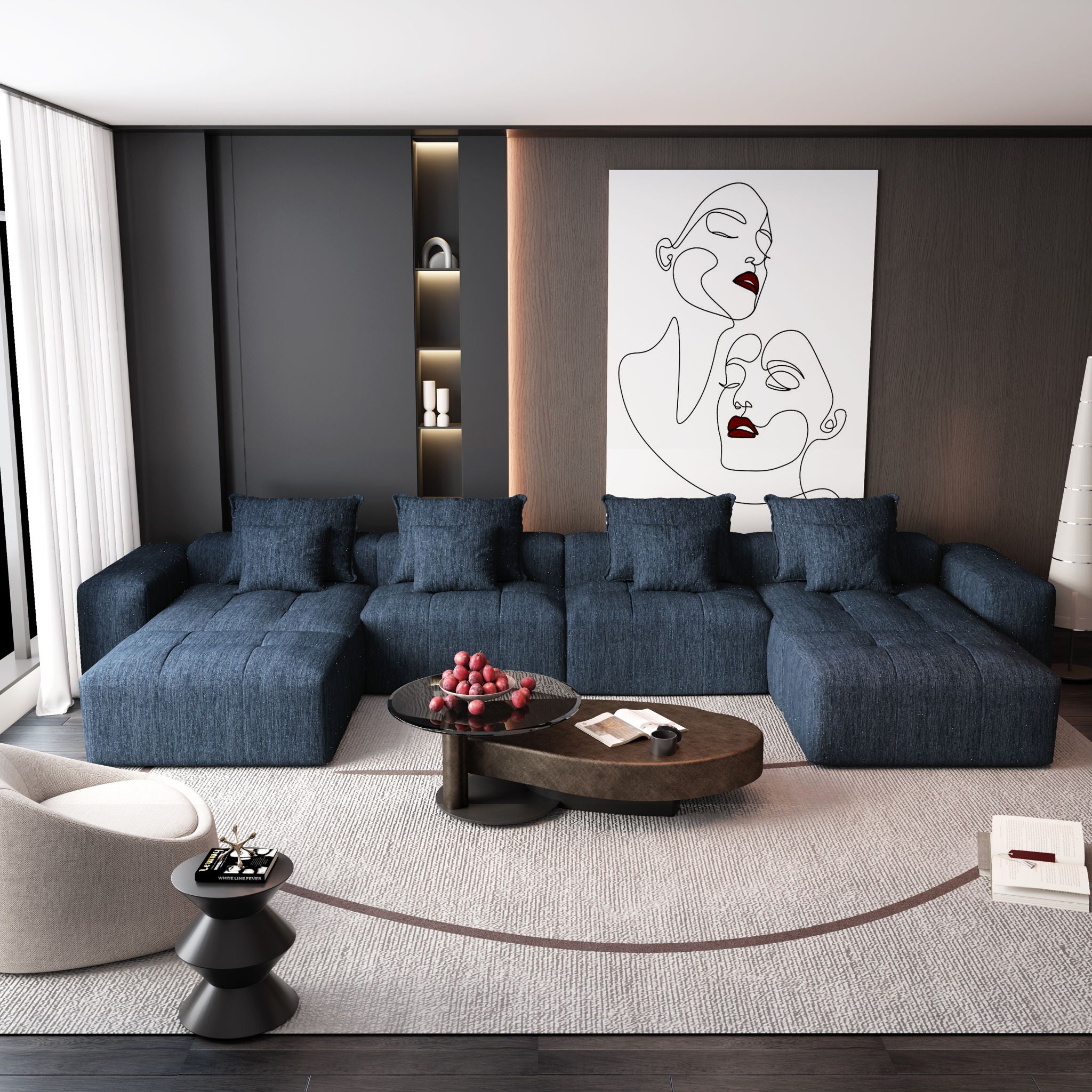 Modern Oversized Diy Combination Modular Sectional Sofa & Pillows