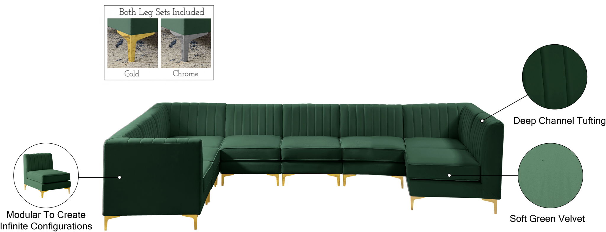 Alina - 8 Piece Velvet Modular Sectional