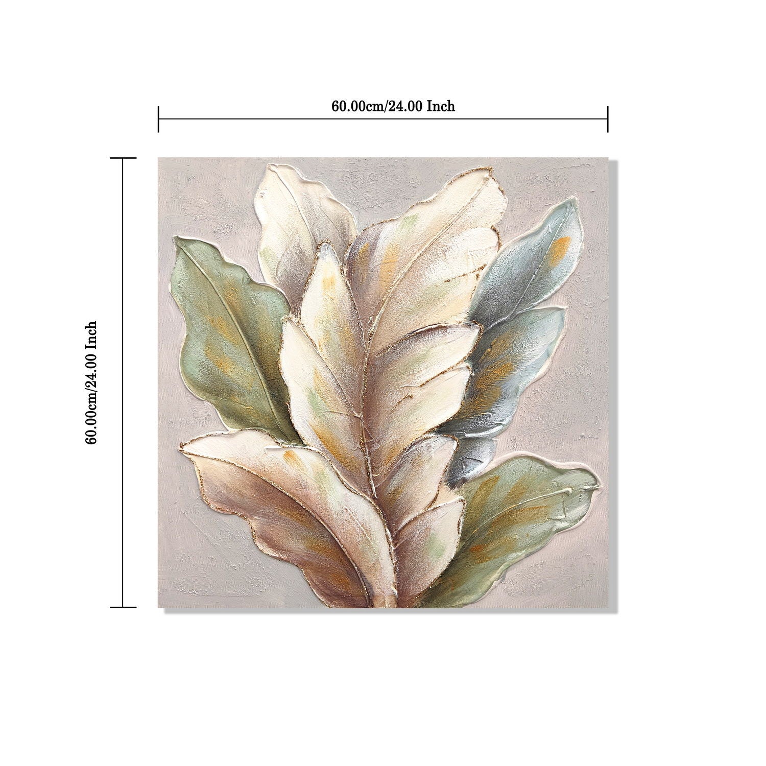 Botanical Leaf Wall Art, Textured Canvas Painting With Accents, Framed Decor For Living Room (Set of 2) - Green Leaf