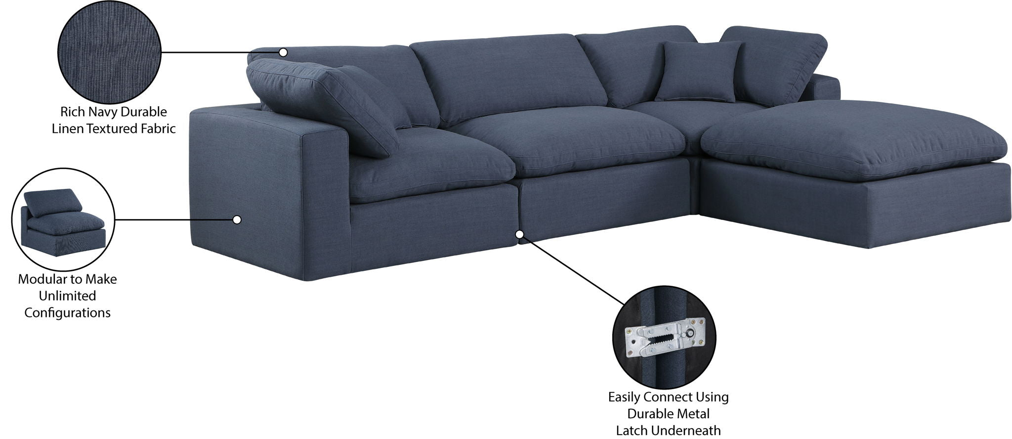 Comfy - 4 Piece Linen Fabric Modular Sectional With Chaise