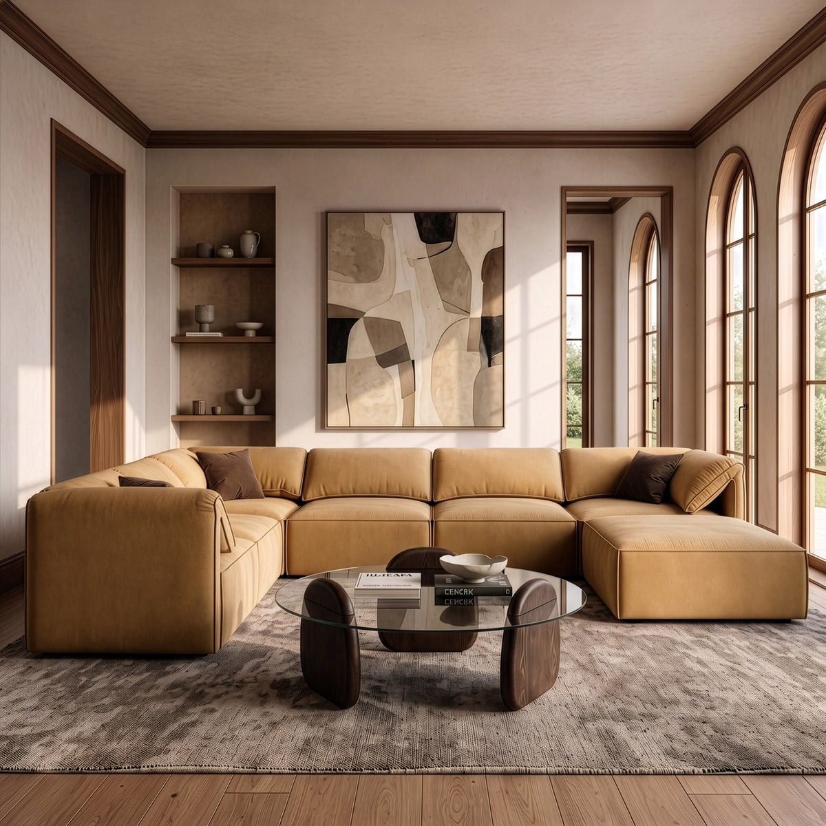 Gene - Modern Ochre Fabric 7-Piece Modular Sectional Sofa - original 1