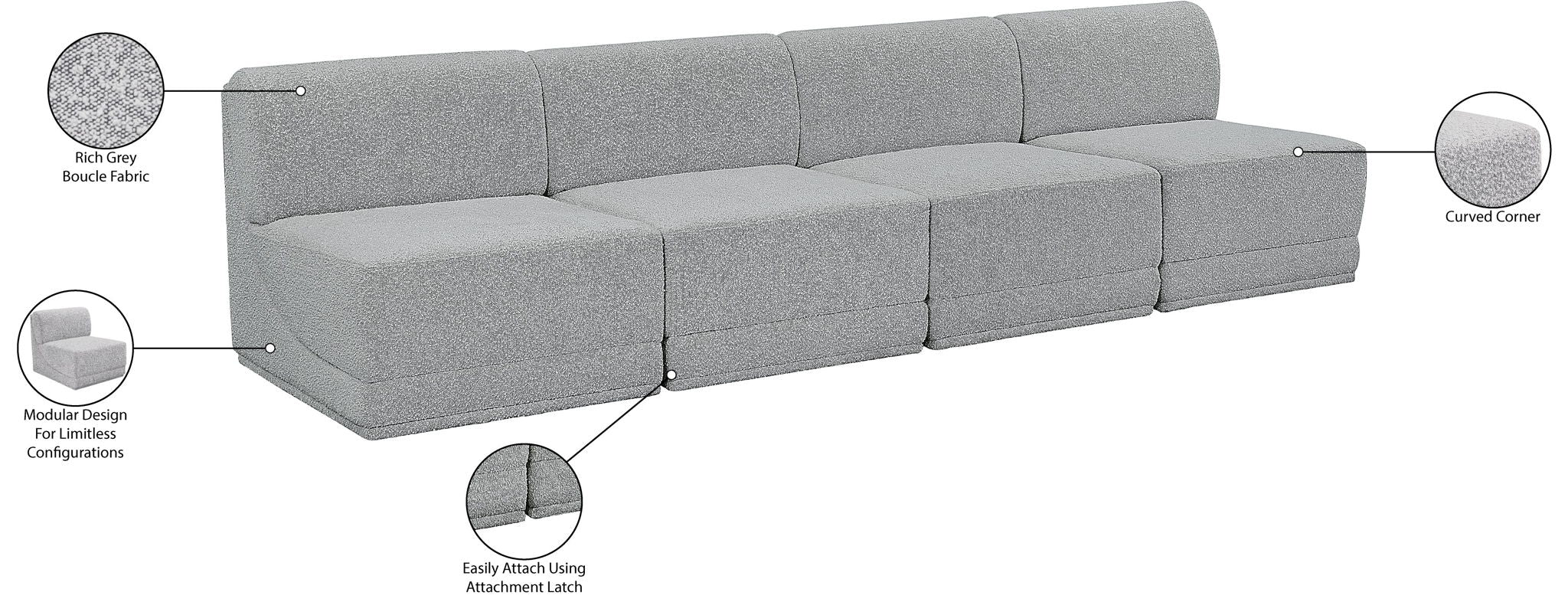 Ollie - 4 Seat Armless Modular Sofa
