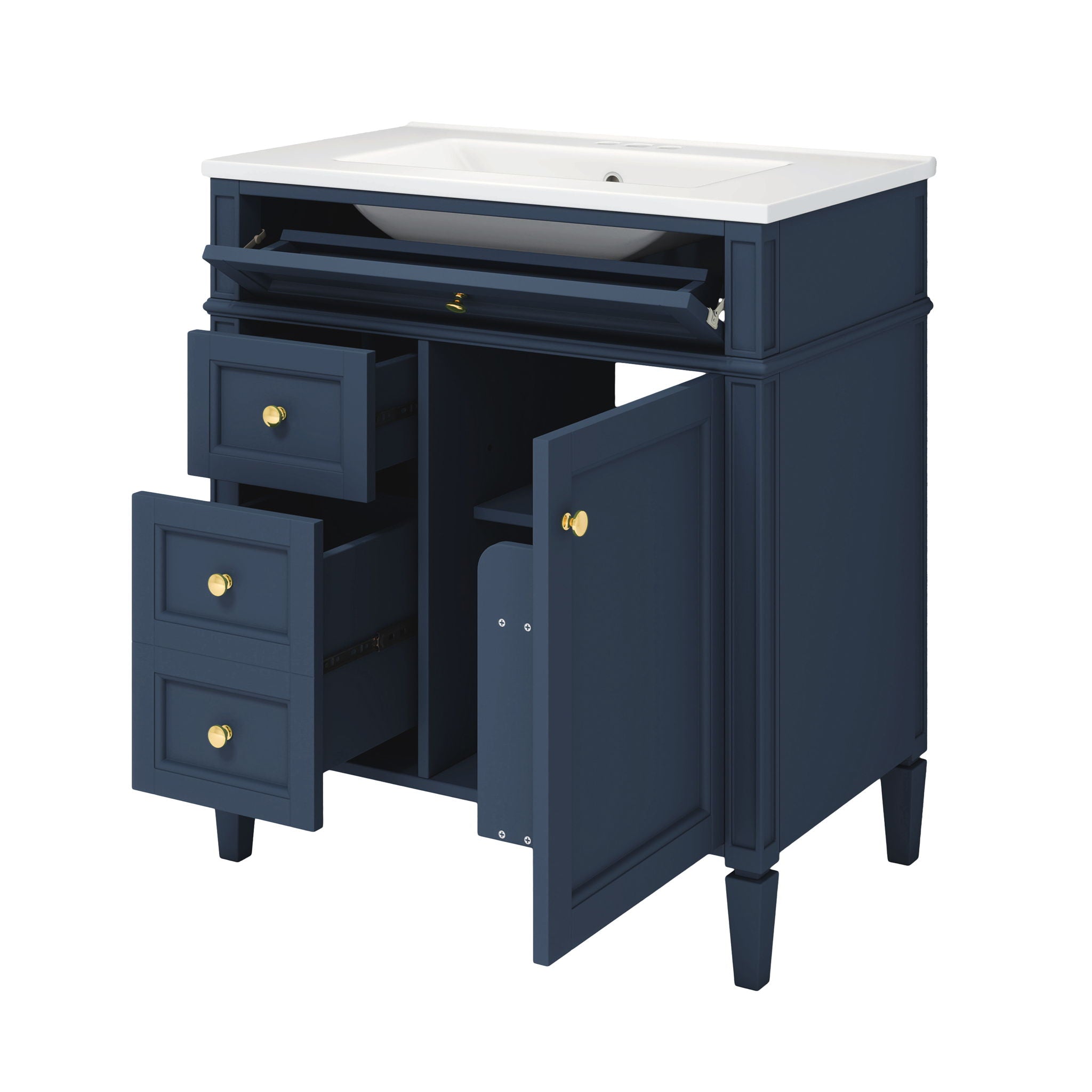 Bathroom Vanity With Top Sink, Storage Cabinet With 2 Drawers, Tip Out Drawer