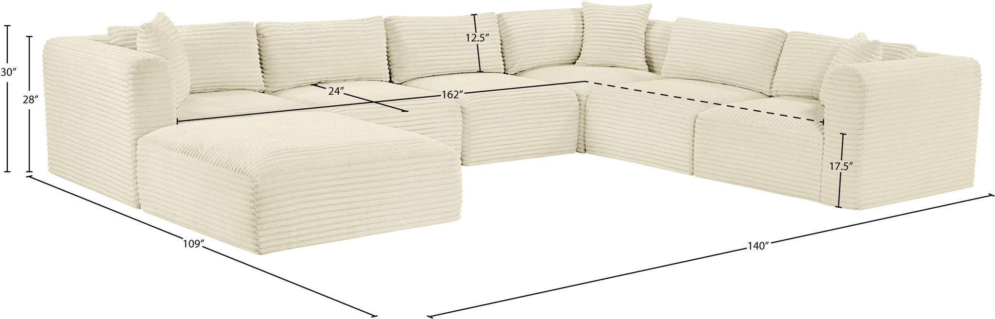 Shaggy - 7 Piece Modular U-Shaped Sectional With Ottoman