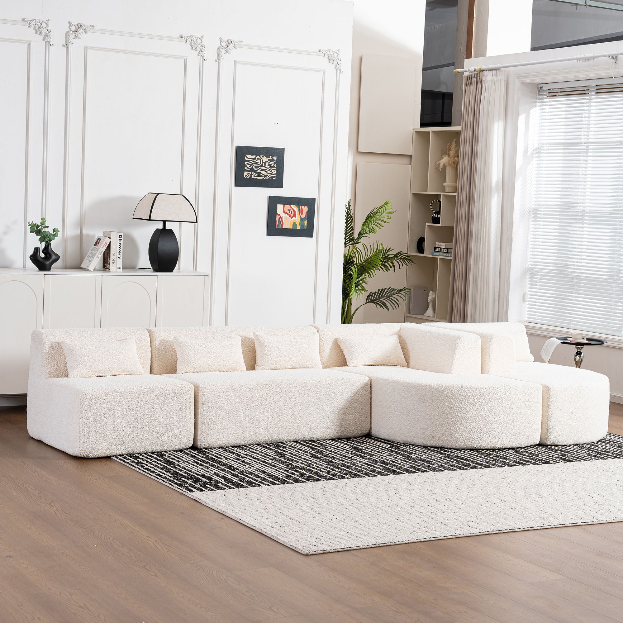 Upholstered Sofa Free Combined Sofa Couch With 2 Chaise Lounge And Five Back Pillows For Living Room