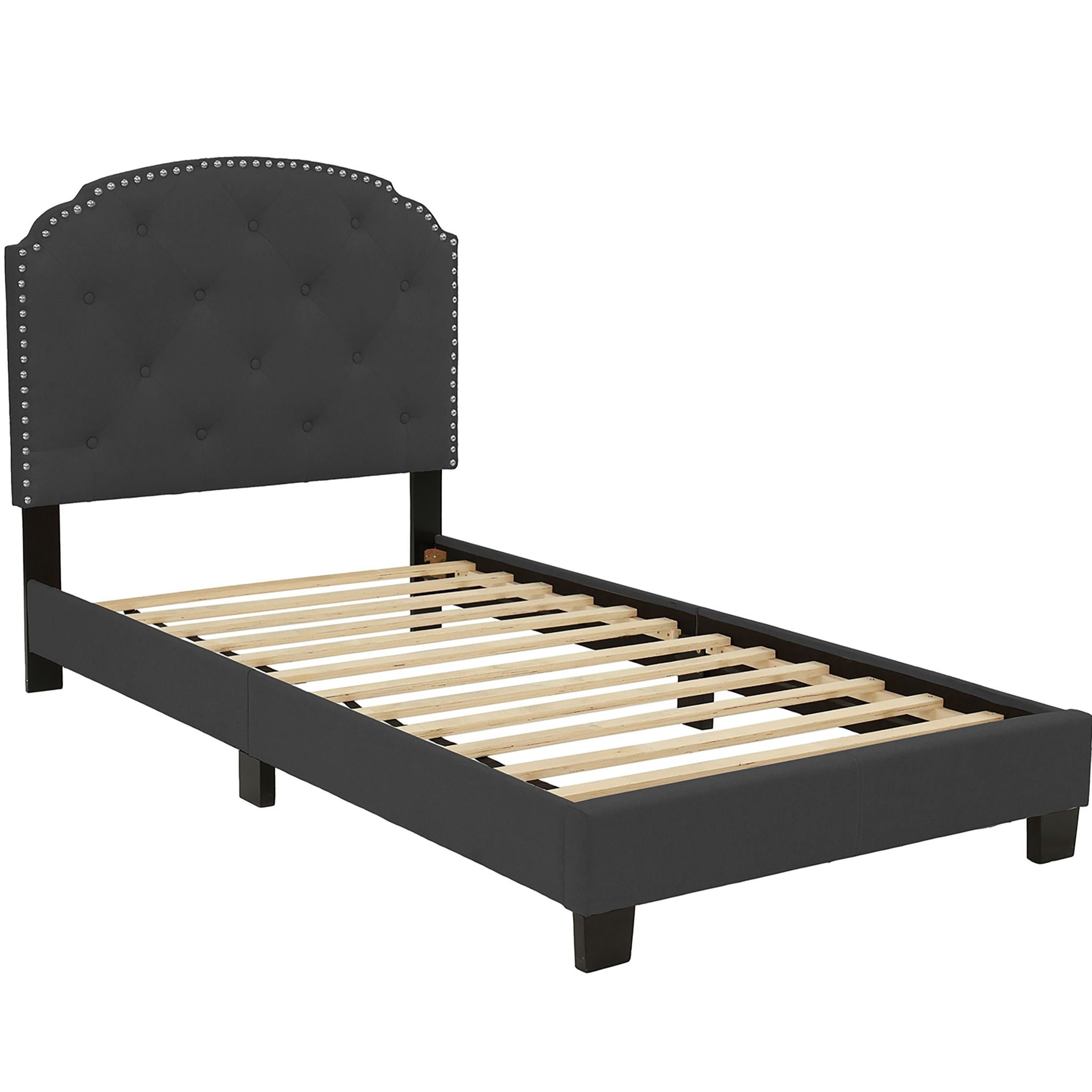 Button Tufted Bed With Nailhead Trim