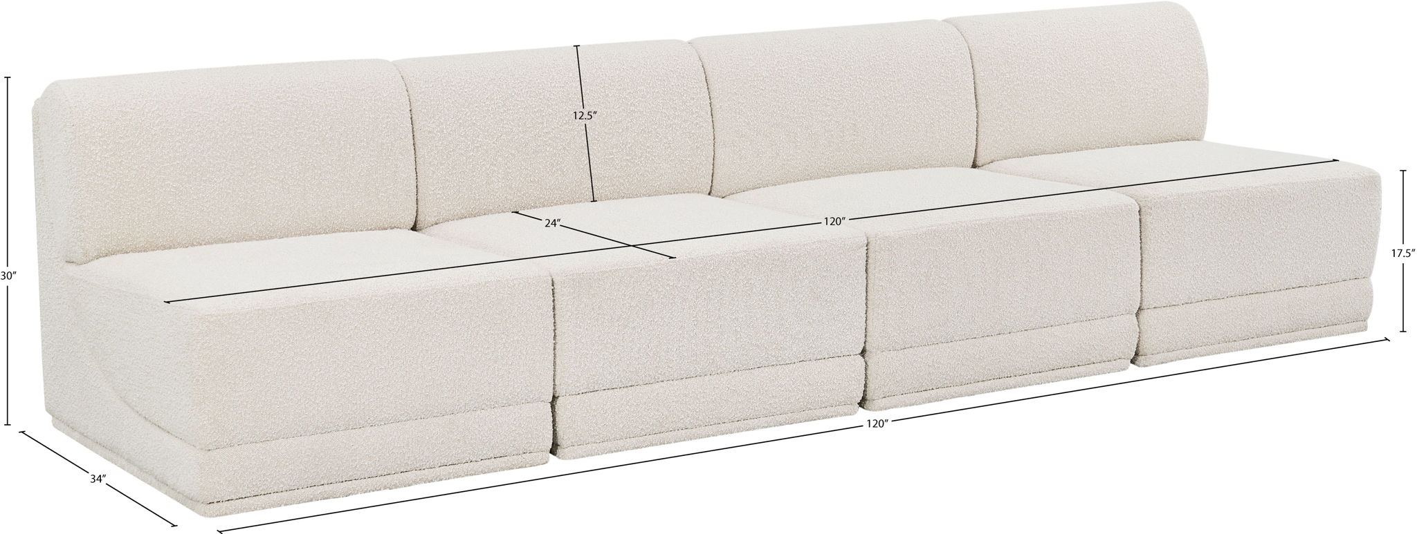 Ollie - 4 Seat Armless Modular Sofa