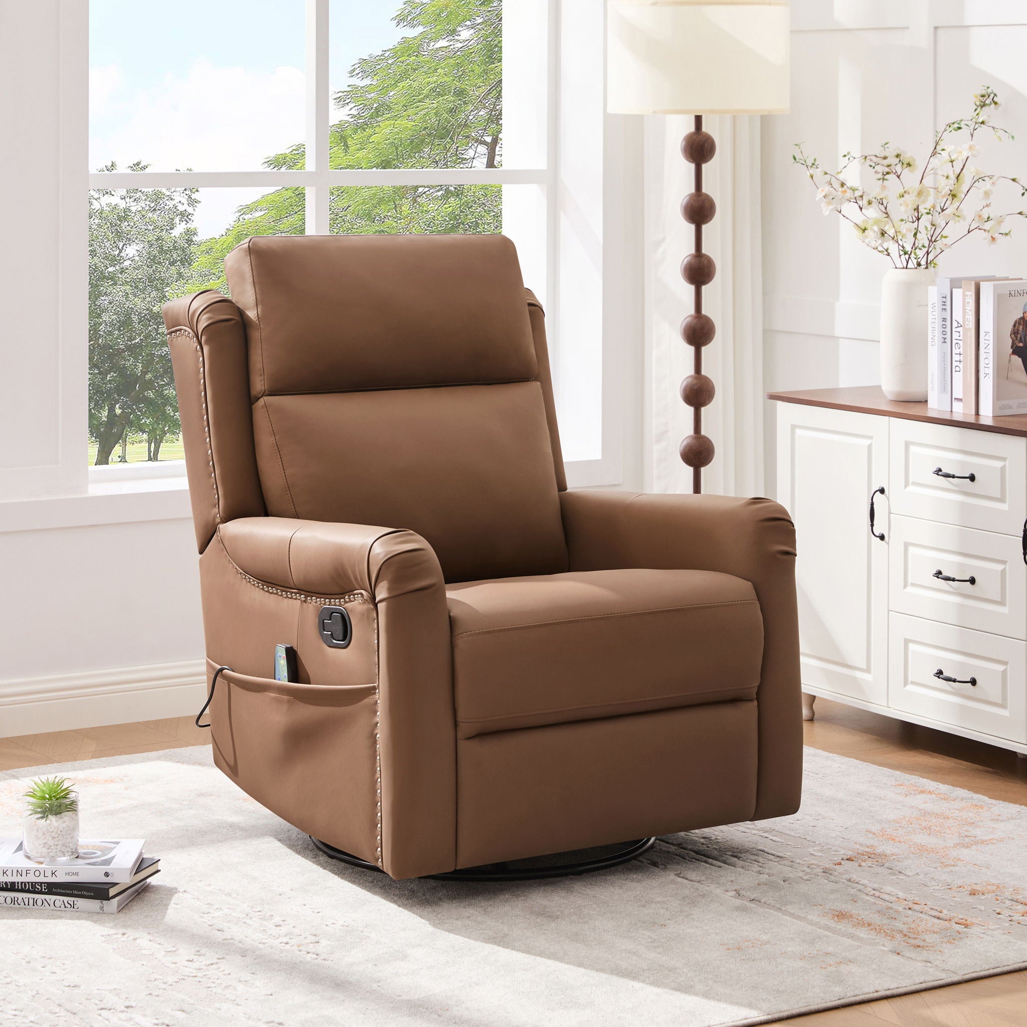 Manual Recliner Swivel Rocking Chair With 8 Point Massage And Heating