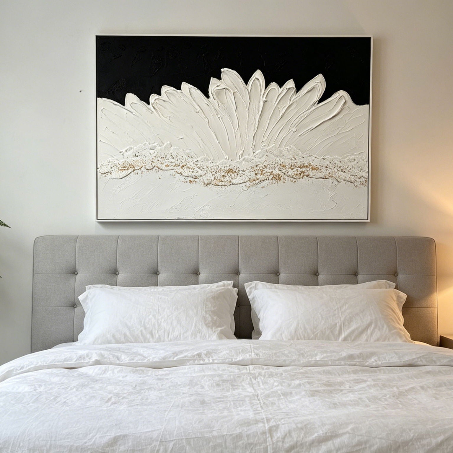 Framed Abstract Wall Art & Thick Textured Canvas Painting With & Accents, Decor For Living Room - Black White