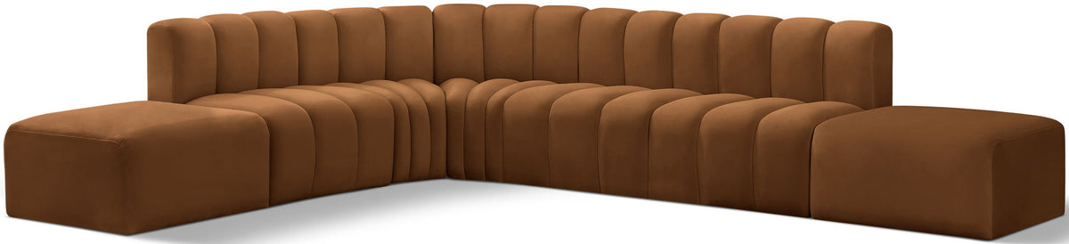 Arc - Velvet 7 Piece Corner Modular Sofa - Saddle