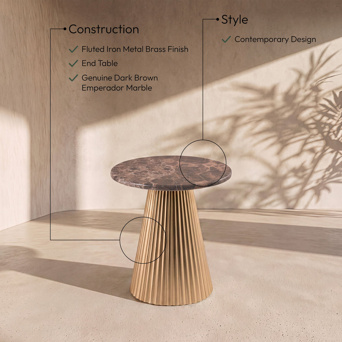 Cindra - Genuine Marble Top And Iron Base Table