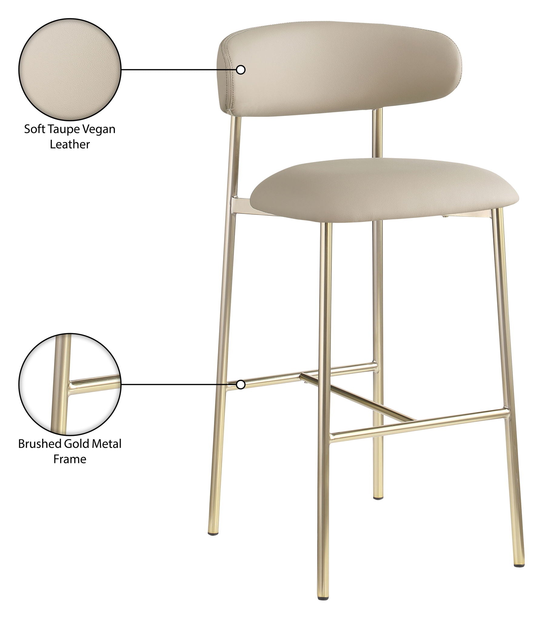 Lupita - Vegan Leather Upholstered Bar Stool With Brushed Gold Frame (Set of 2)