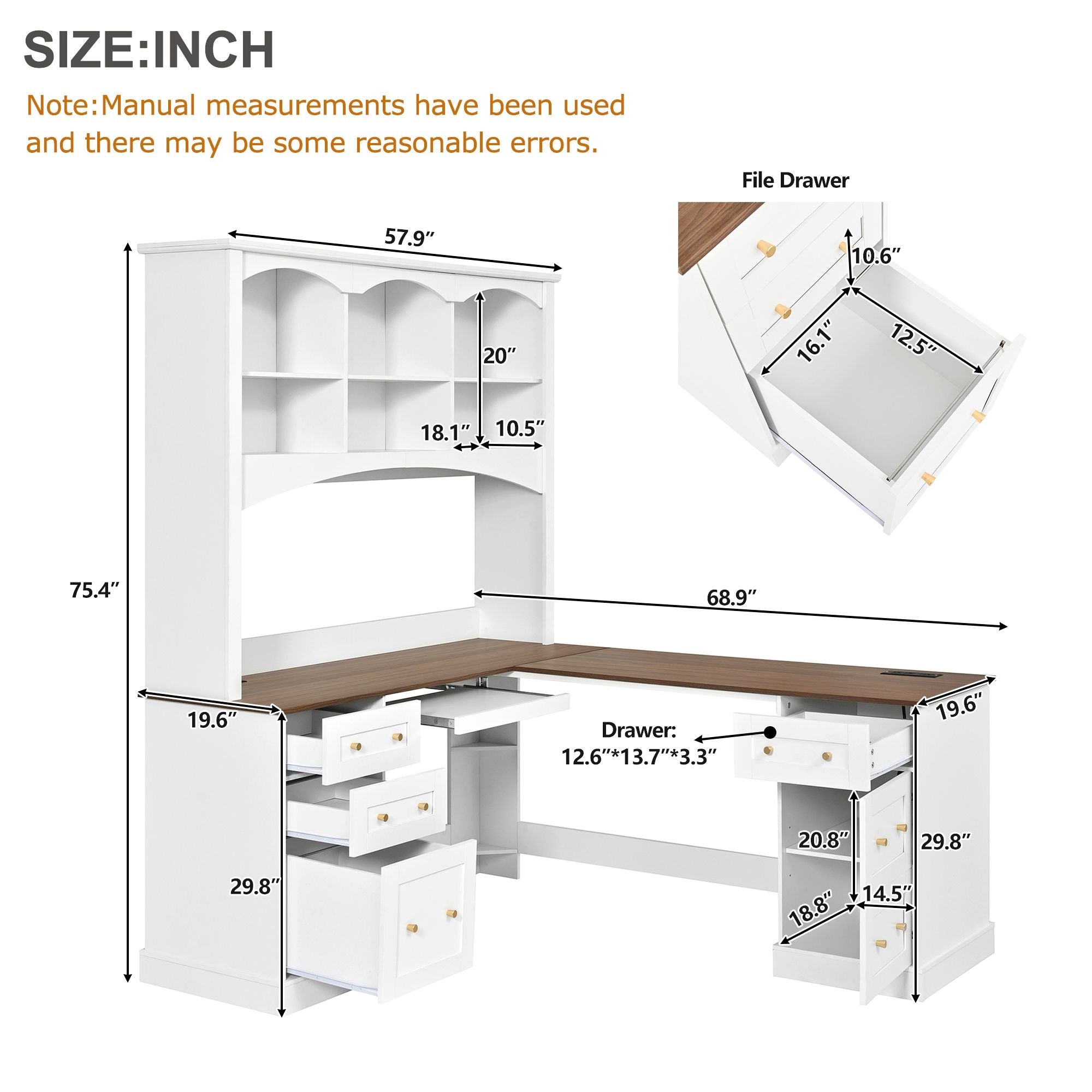 Space Saving L-Shaped Computer Desk With Keyboard Tray & Charging Stations
