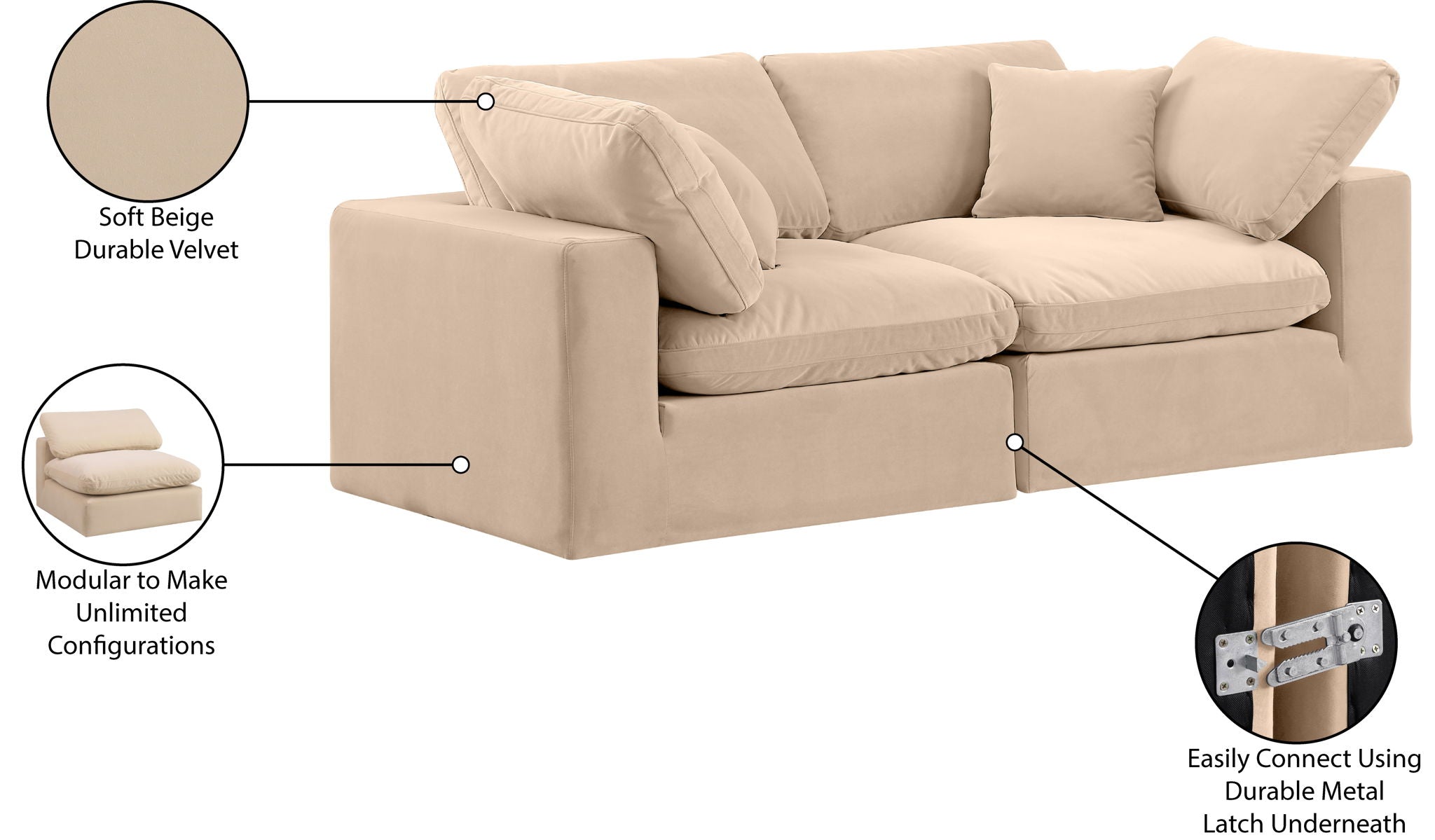 Comfy - Velvet Modular Sofa 2 Seats