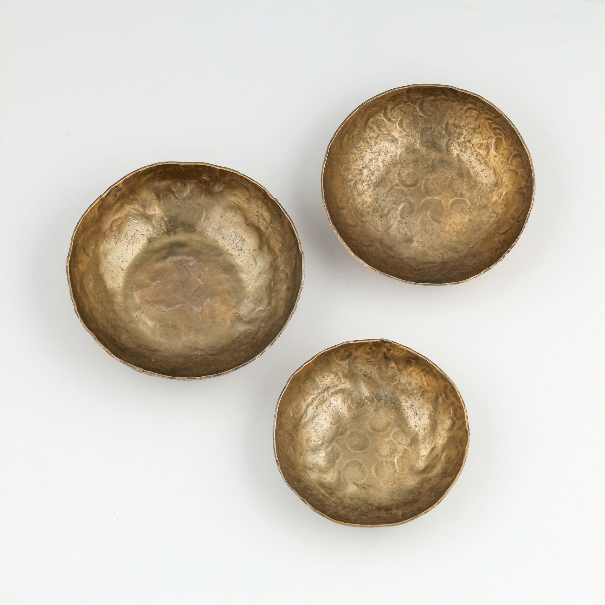 Shah - Hammered Iron Catchall Round Bowls (Set of 3) - Antique Brass