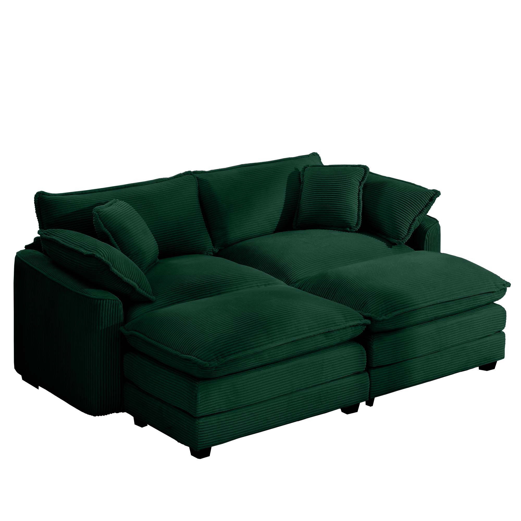 Modern Modular Cushion Sofa With Ottoman, Low Back, Deep Seating Sofa Set