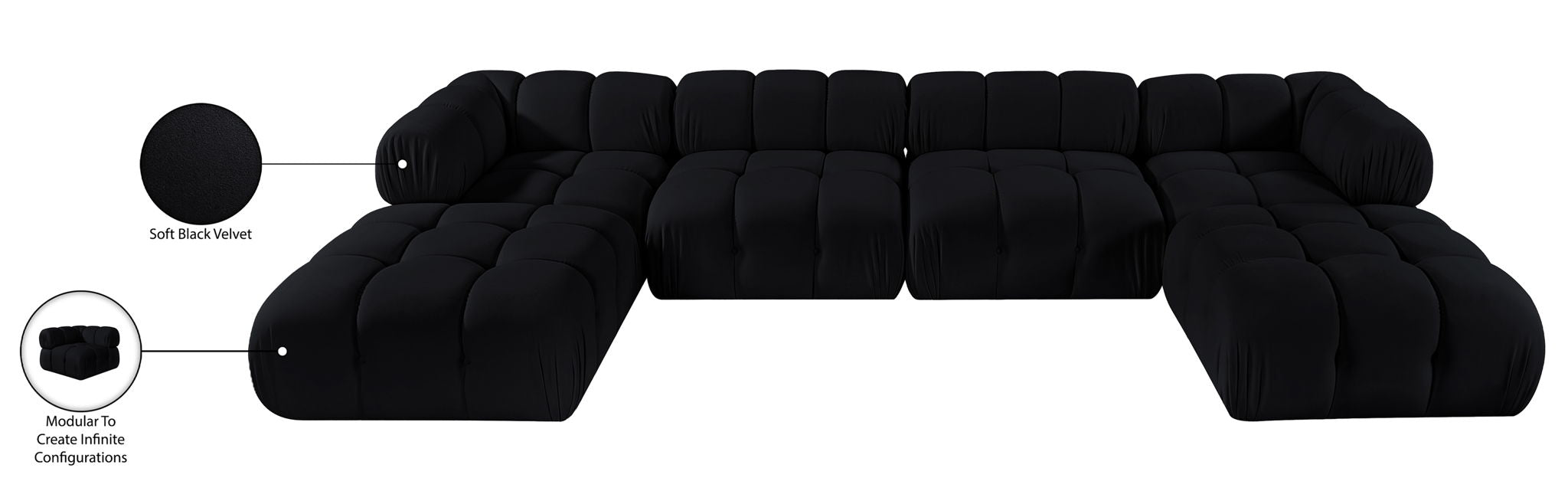 Orin - Velvet 6 Piece Modular Double Chaise Sectional