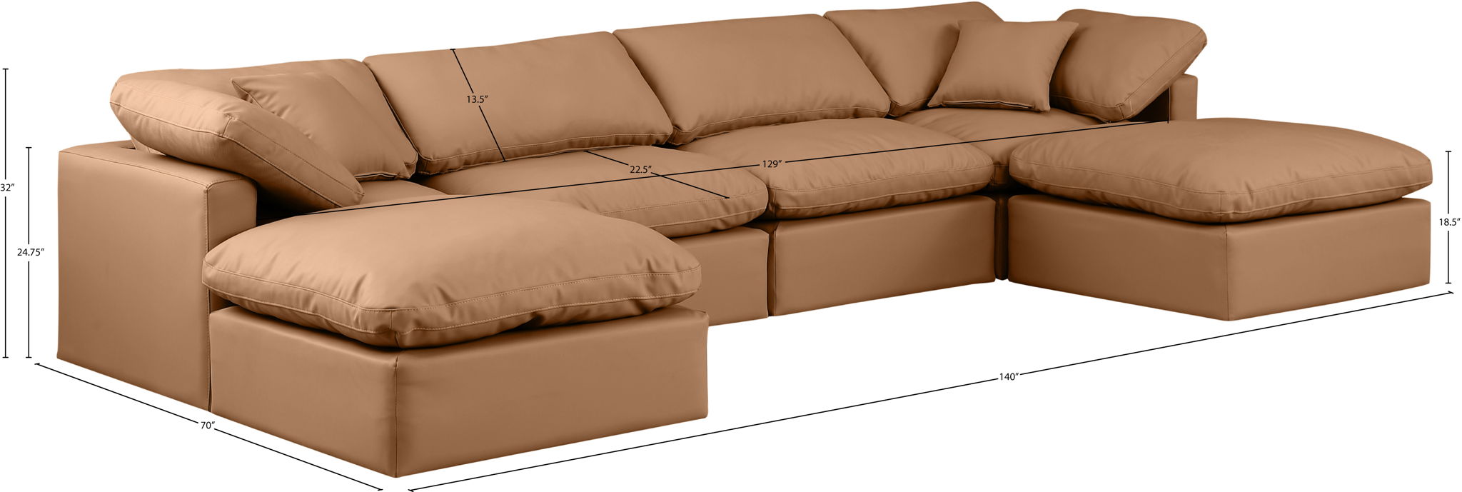 Indulge - Faux Leather 6 Piece Modular Double Chaise Sectional