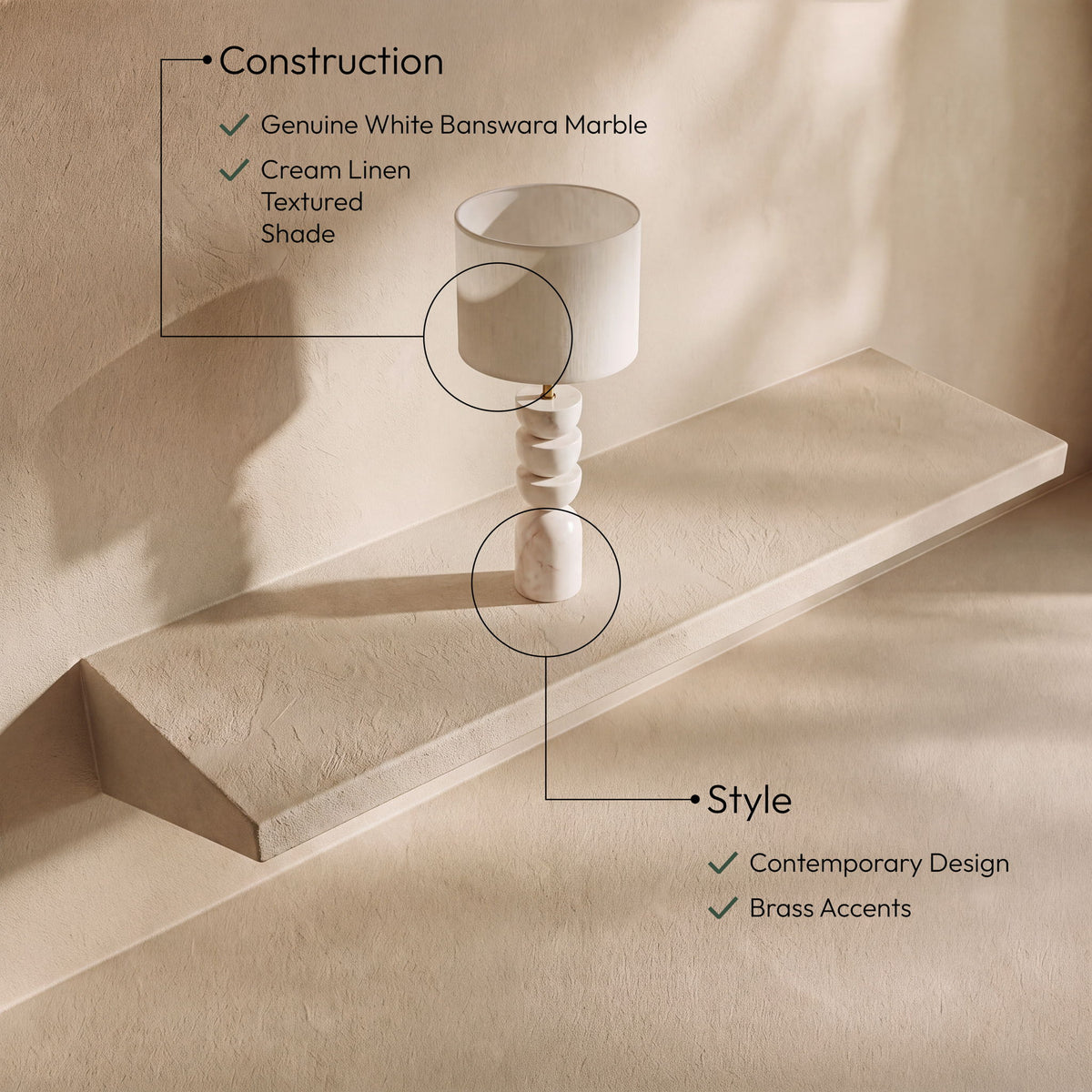 Opus - Linen Textured Fabric And Brass Table Lamp
