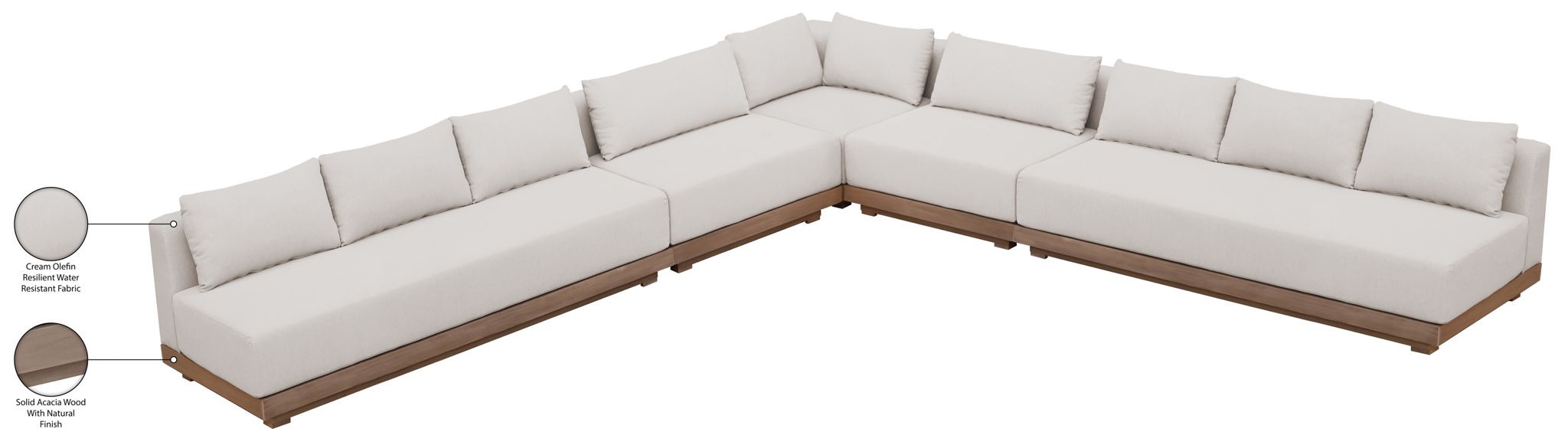 Solace - Olefin Fabric 5 Piece Outdoor Patio Modular Sectional