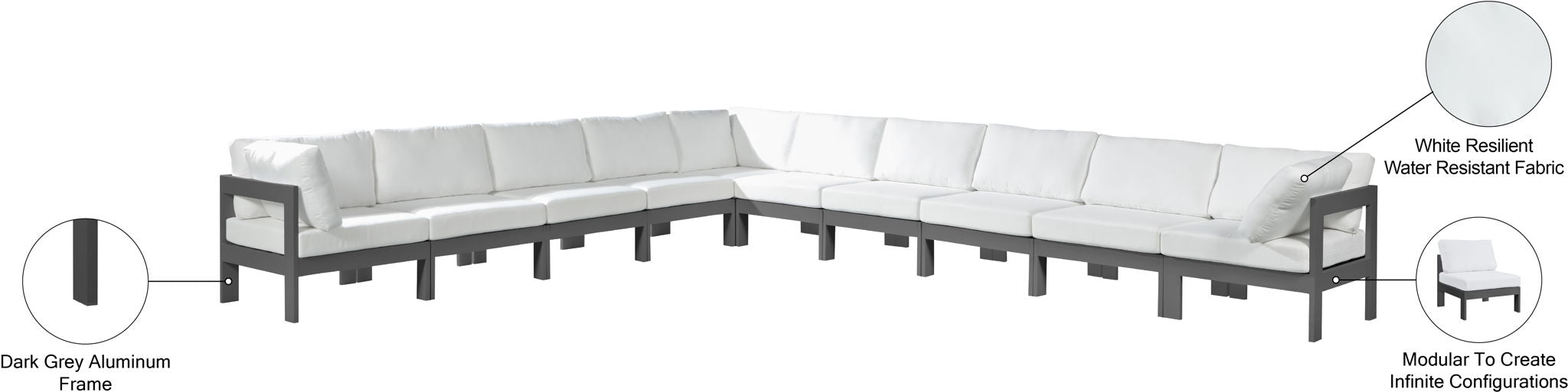 Nizuc - Outdoor Patio 10 Piece Modular Sectional With Gray Frame