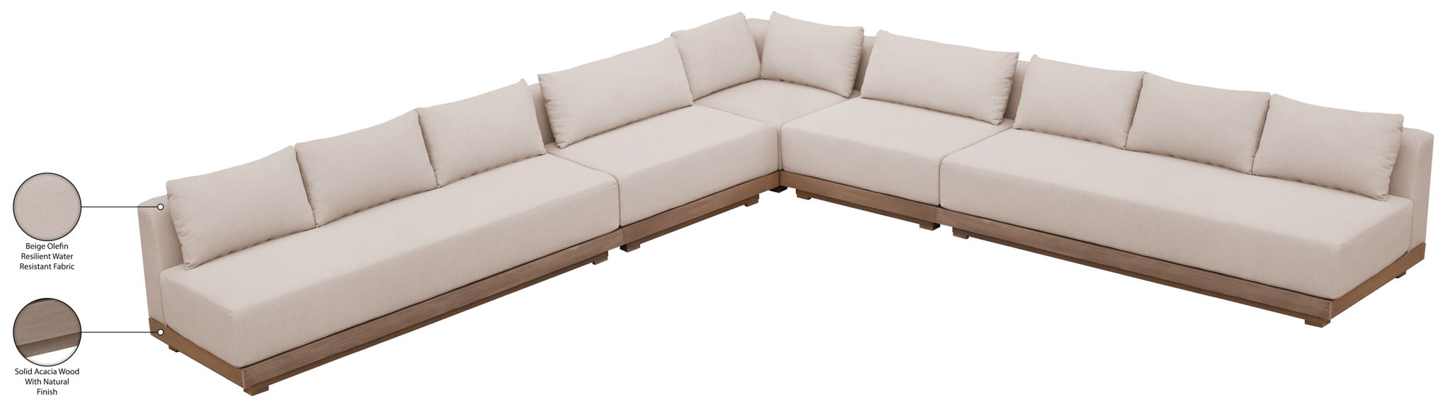 Solace - Olefin Fabric 5 Piece Outdoor Patio Modular Sectional
