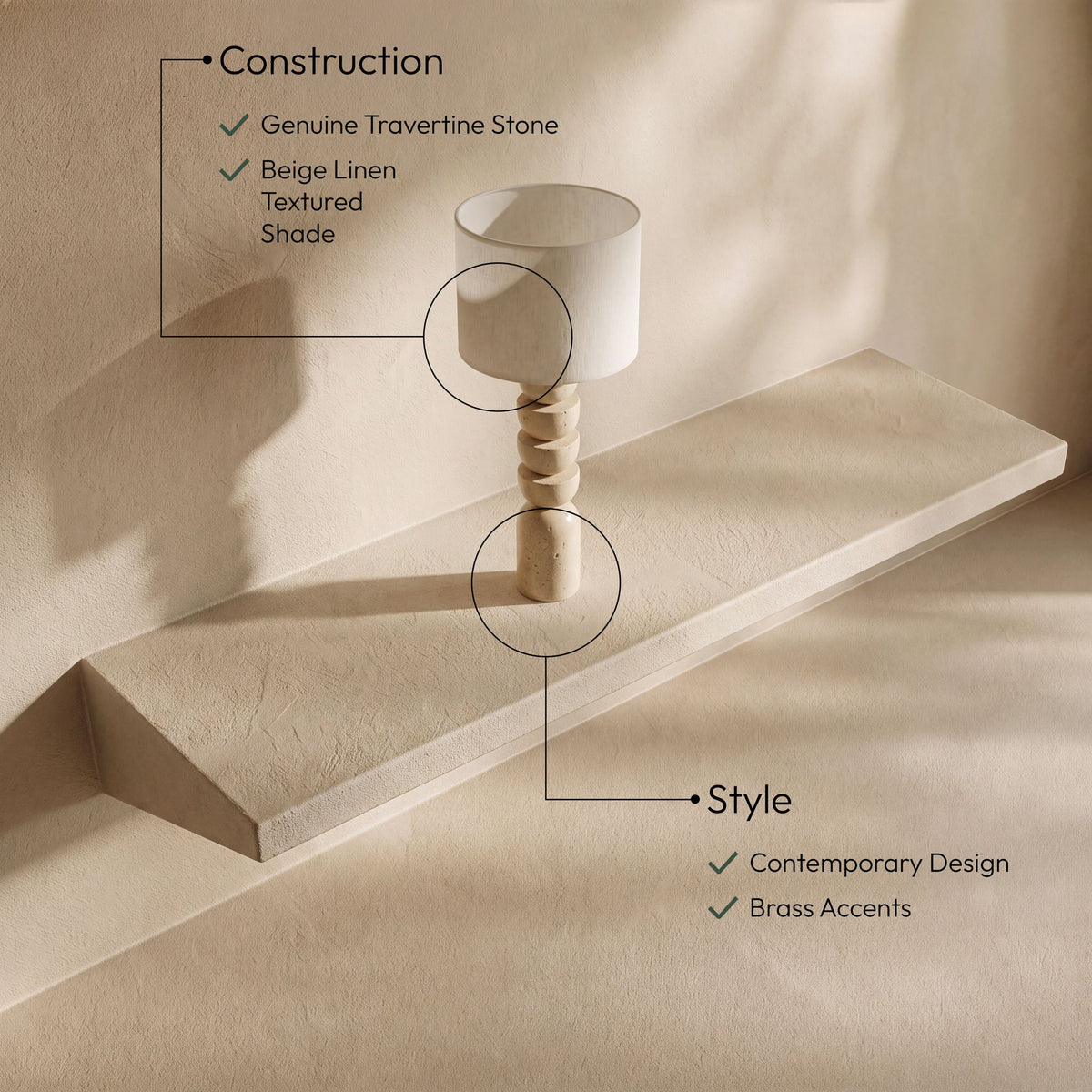 Opus - Linen Textured Fabric And Brass Table Lamp