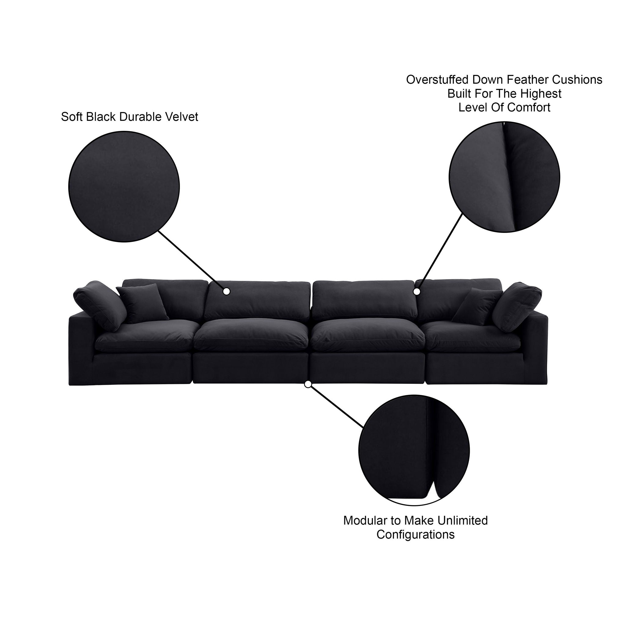 Comfy - Velvet Modular Sofa 4 Seats