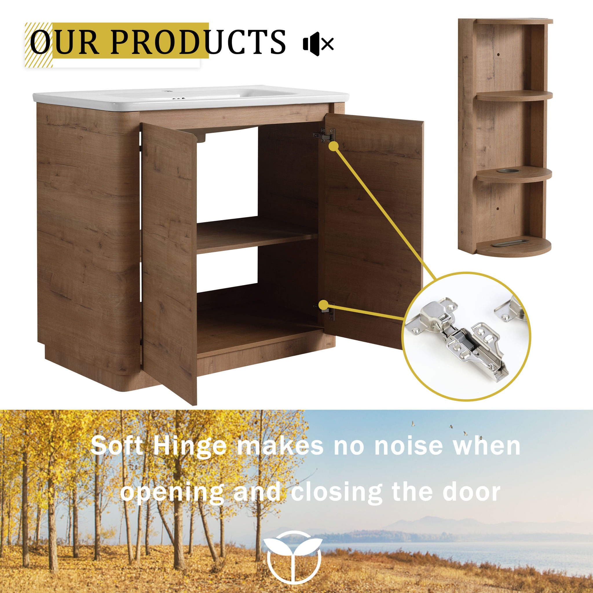 Freestanding Bathroom Vanity With Sink, 2 Soft Close Doors & Storage Rack