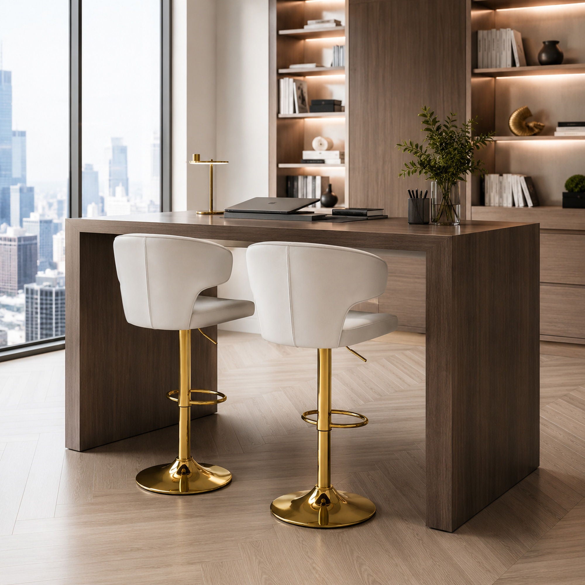 Adjustable Swivel Bar Chair With High Back Support