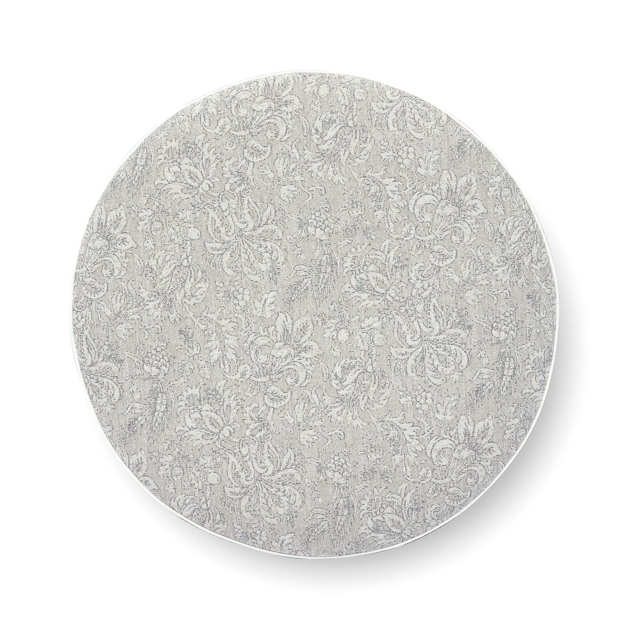 Tassy - Floral Tasseled Round Ottoman - Neutral