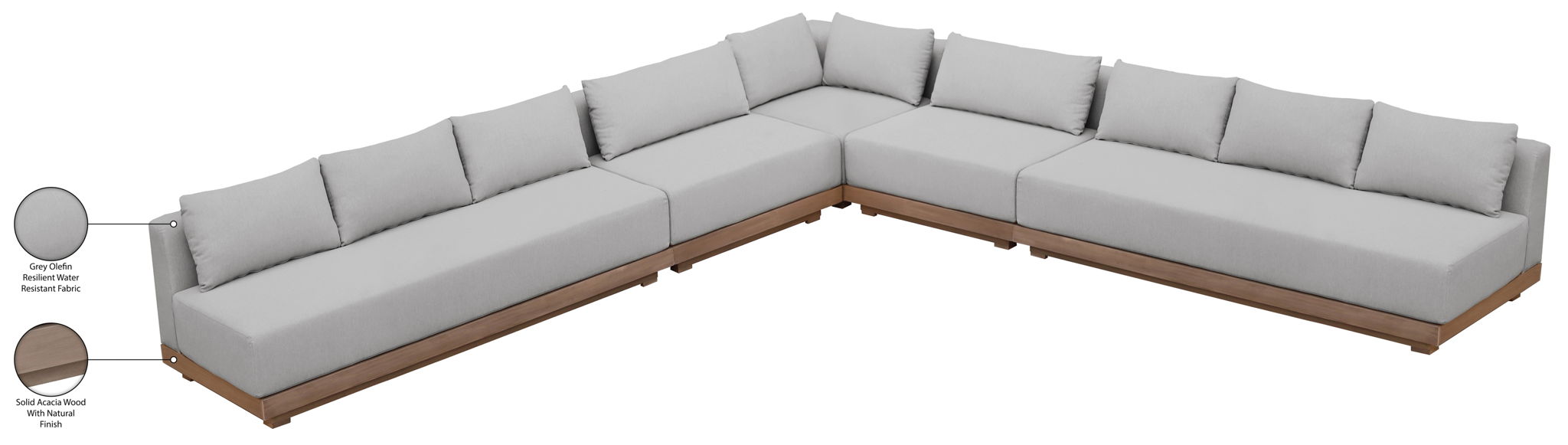 Solace - Olefin Fabric 5 Piece Outdoor Patio Modular Sectional