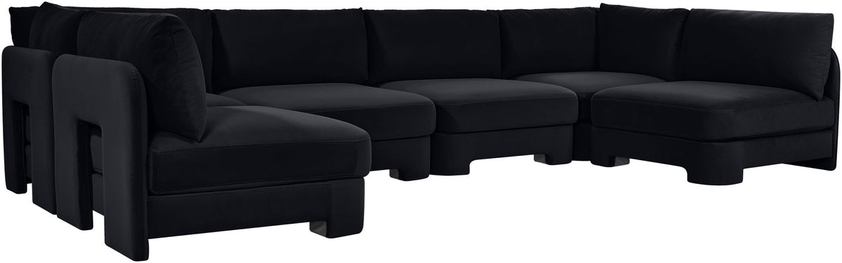 Hammond - Velvet Performance Fabric Upholstered 6 Piece U-Shaped Armless Sectional