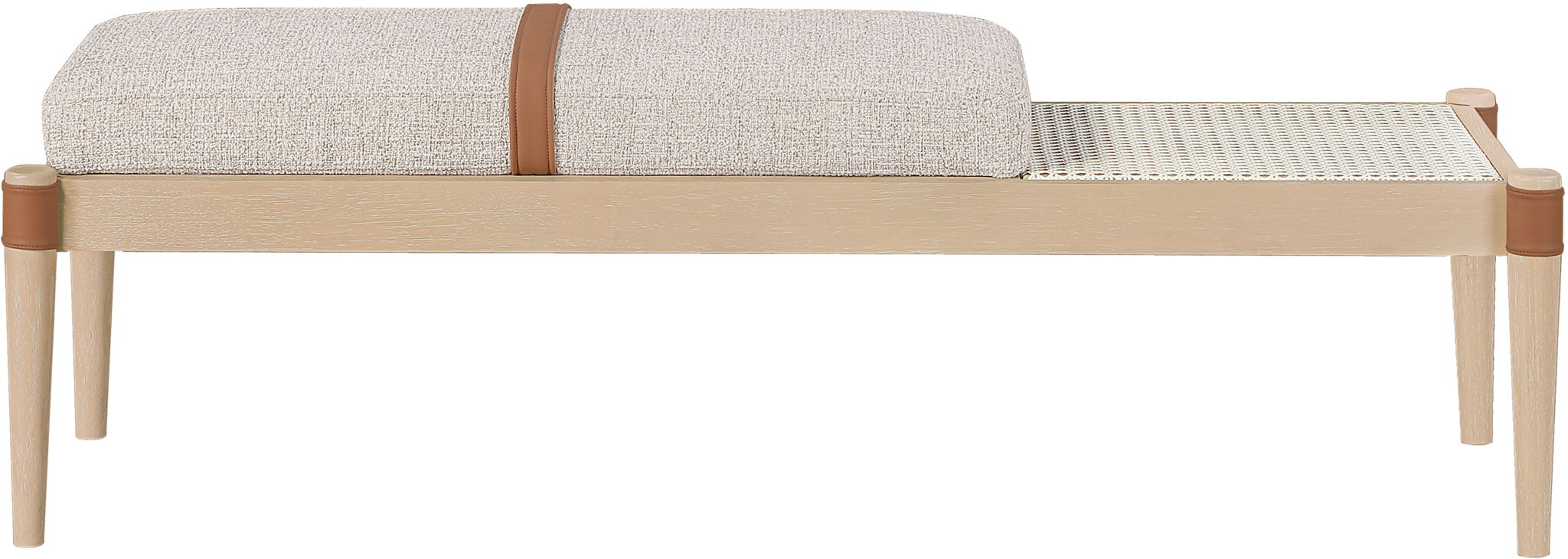 Nara - Linen Textured Fabric Upholstered Bench - Painted Natural