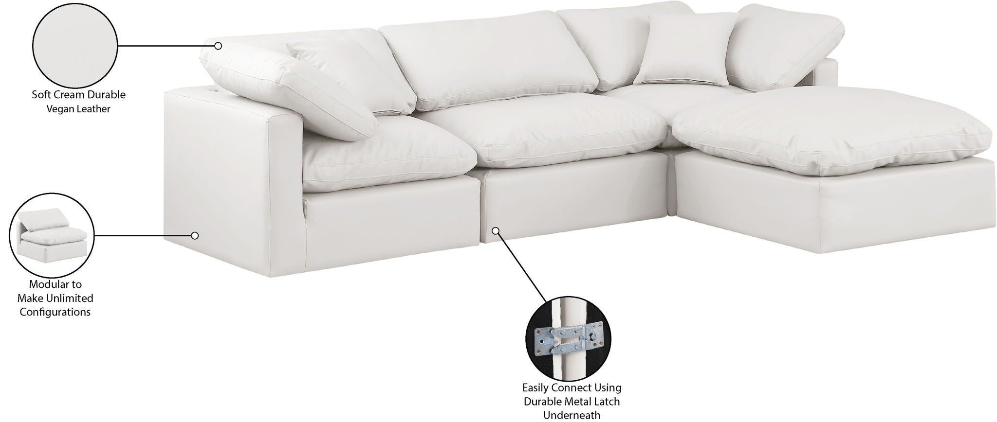 Indulge - Faux Leather 4 Piece Modular Sectional With Chaise