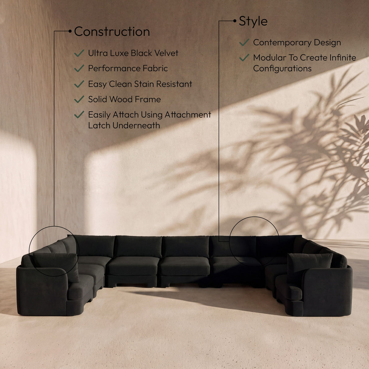 Hammond - Velvet Performance Fabric Upholstered 9 Piece Sectional