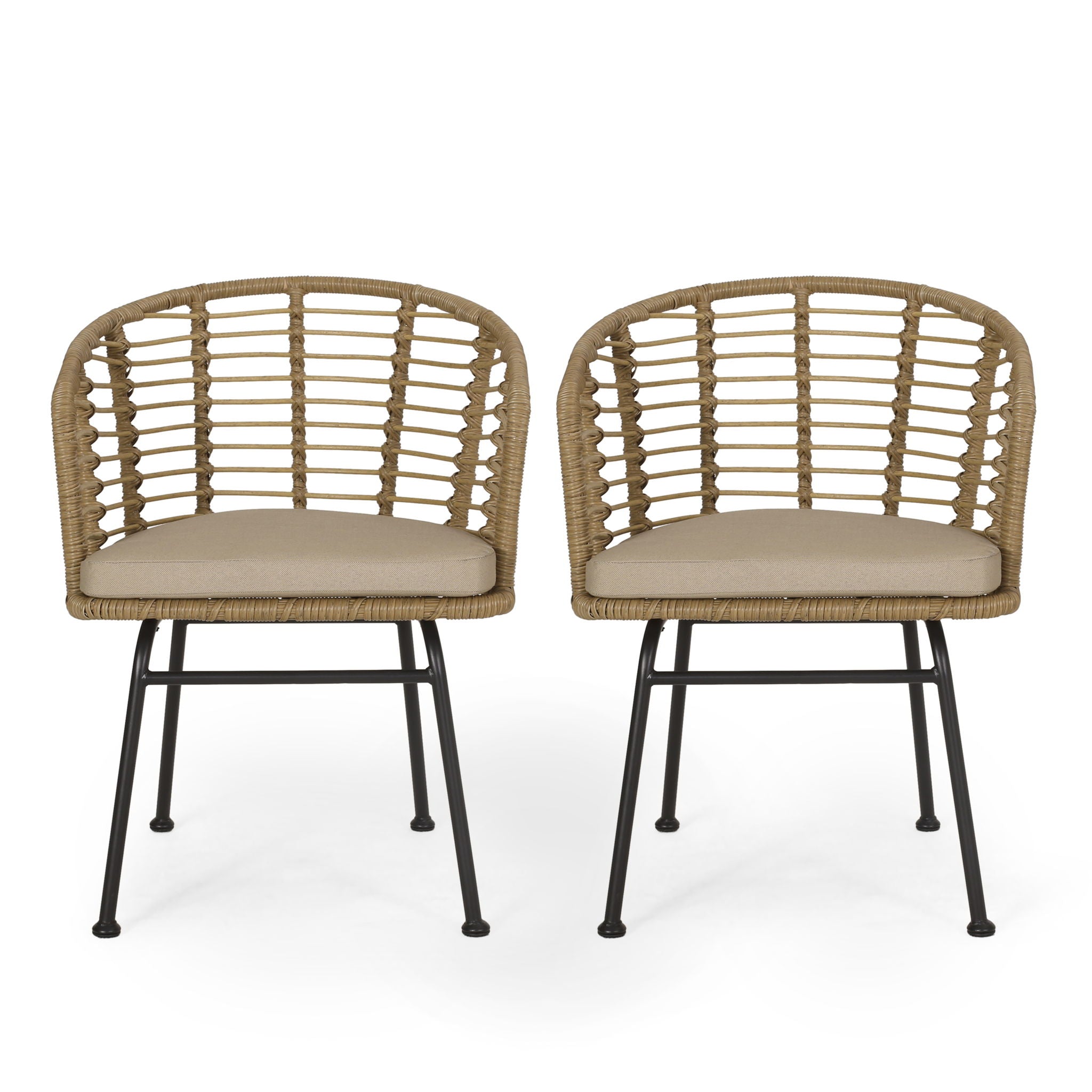 Randy - Modern Wicker Chair With Water Resistant Cushions - Brown / Beige