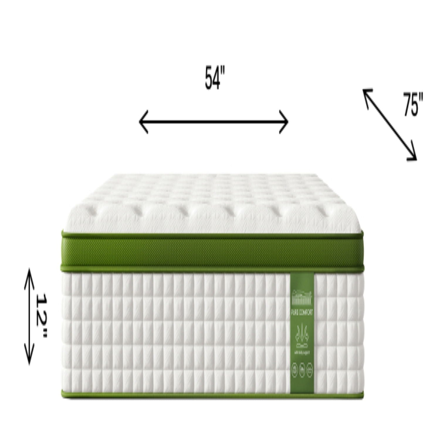 12" Hybrid Mattress With Gel Memory Foam & Pocket Springs - Green - Full