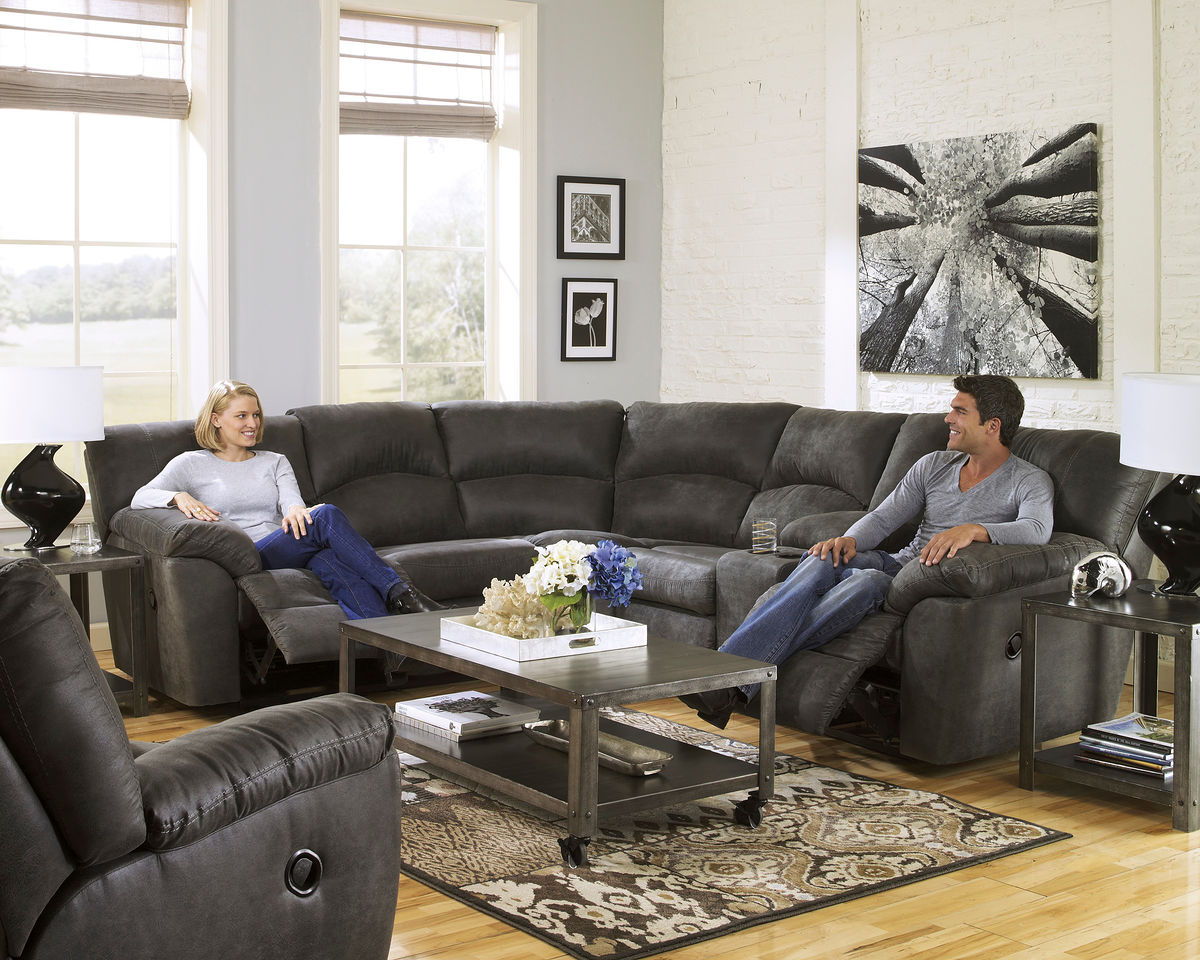 Tambo - 3 Pc. - Right Arm Facing Loveseat with Console 2 Pc Sectional, Rocker Recliner - Pewter