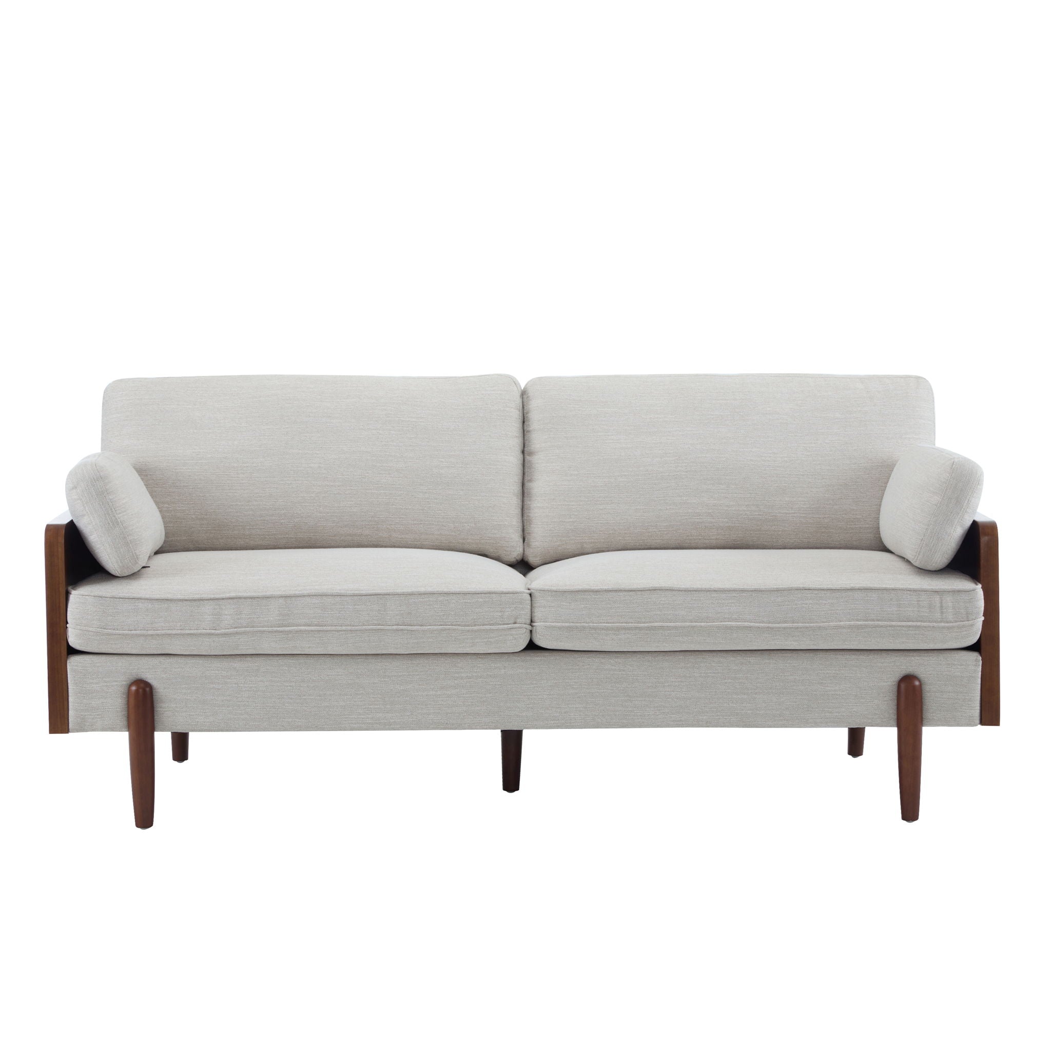Sofa With Wood Sides And Rounded Legs - Beige