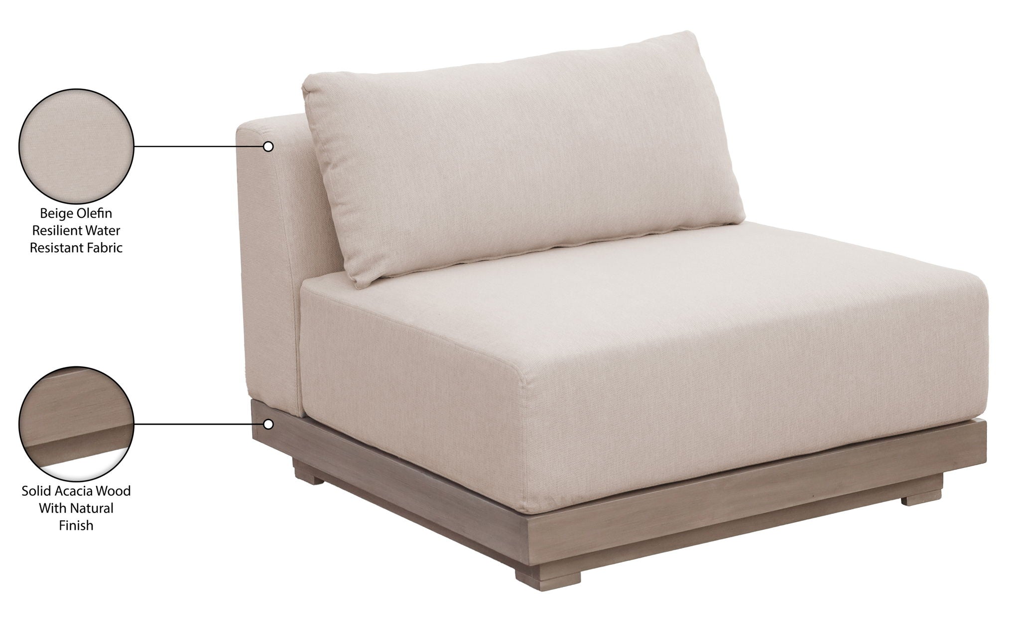 Solace - Olefin Performance Fabric Outdoor Patio Modular Armless Chair