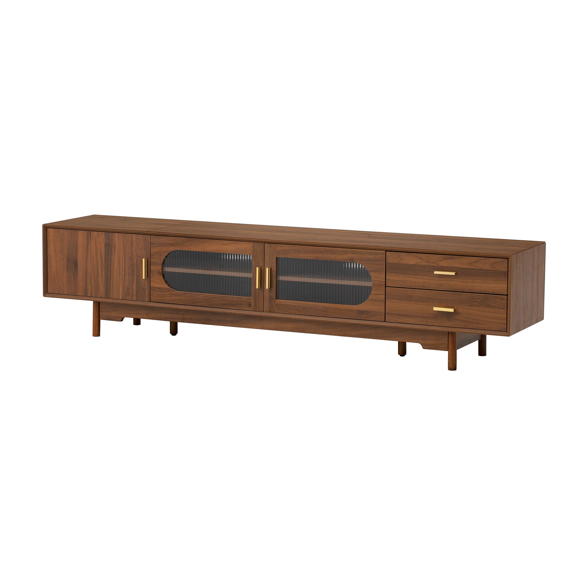 Modern TV Stand With Fluted Glass Doors & 2 Drawers